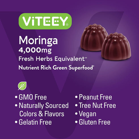 Moringa Gummies for Adults & Teens - Moringa Leaf Extract 4000mg - Immune Support, Energy Booster, Better Mood Support - Chewable Green Superfood ...
