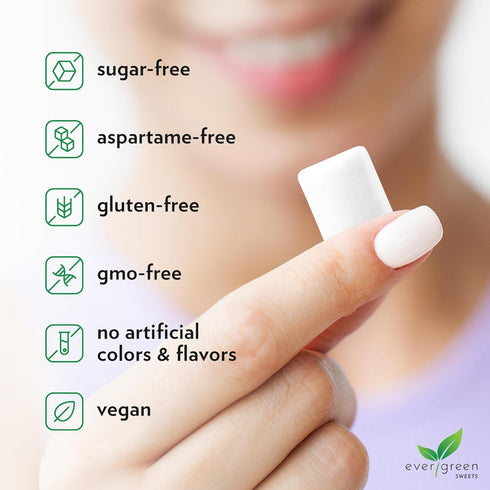 Evergreen Sweets Chewing gum -100 Pieces Jar - Natural Spearmint Gum Made with Xylitol and Stevia - Sugar-Free, Aspartame Free and Vegan...