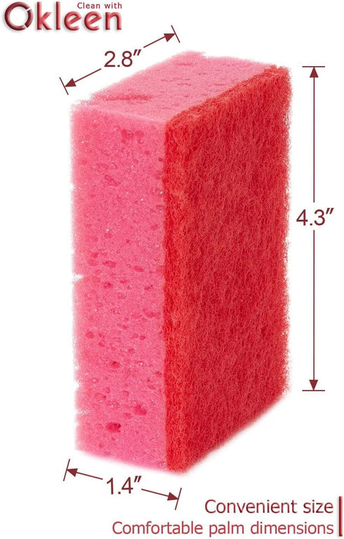 Pink Multi Use Scrub Sponges. Made in Europe. 9 Pack, 4.3x2.8x1.4 inches. Odorless Heavy Duty & Non Scratch Fiber. Durable and Delicate Scrubber f...