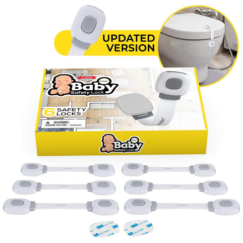 Baby Proofing Cabinet Locks – 6 Child Safety Latches with 2 Extra 3M Adhesives - Adjustable & Open from Both Sides - Door Latches for Drawers, Cup...