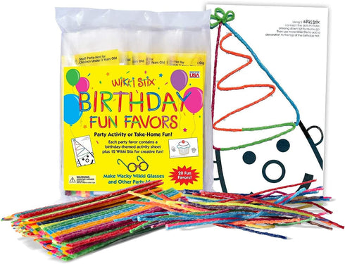 WIKKI STIX Birthday Fun Favors, pack of 20 individual fun favors, each with 12 and a birthday themed play sheet, Made in the USA...