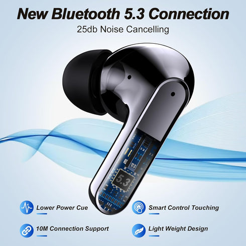Wireless Earbuds,Bluetooth 5.3 Earbuds IPX5 Waterproof,Earphones with Wireless Charging Case,Light-Weight Headphones Built-in Microphone Call Nois...