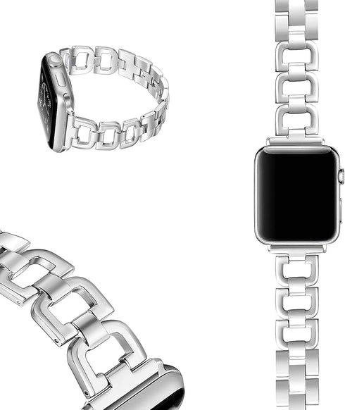Secbolt Bling Bands Compatible with Apple Watch Band 38mm 40mm 41mm iWatch SE Series 9 8 7 6 5 4 3 2 1 Women Dressy Jewelry D-link Stainless Steel...