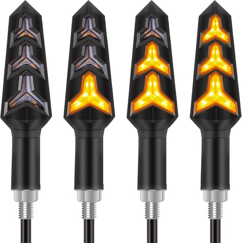 Kinstecks 4PCS Motorcycle Turning Indicators Flowing Turn Signal Lights 12V 12 LEDs Bulbs for Motorbike Scooter Quad Cruiser Off Road-Y Shape...