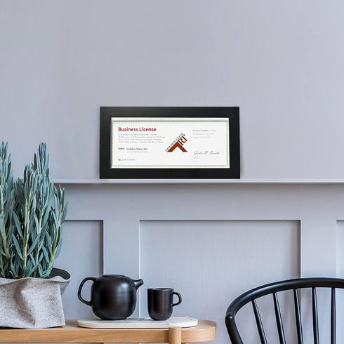 Golden State Art, Wood Frame for 4x9 Business License Certificate with Real Glass & Table-top Display, Black...