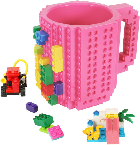Build-on Brick Coffee Mug, Funny DIY Novelty Cup with Building Blocks Creative for Kids Men Women Xmas Birthday (Rose)...