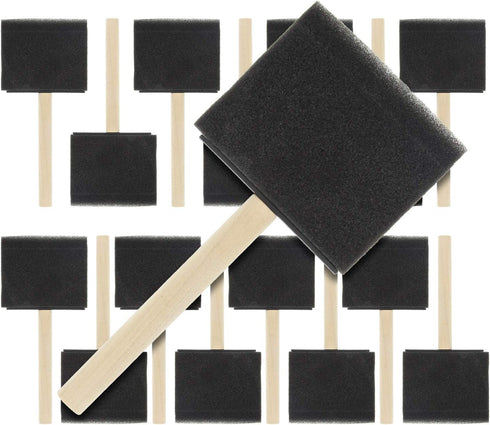 US Art Supply 3 inch Foam Sponge Wood Handle Paint Brush Set (Value Pack of 15) - Lightweight, Durable and Great for Acrylics, Stains, Varnishes, ...