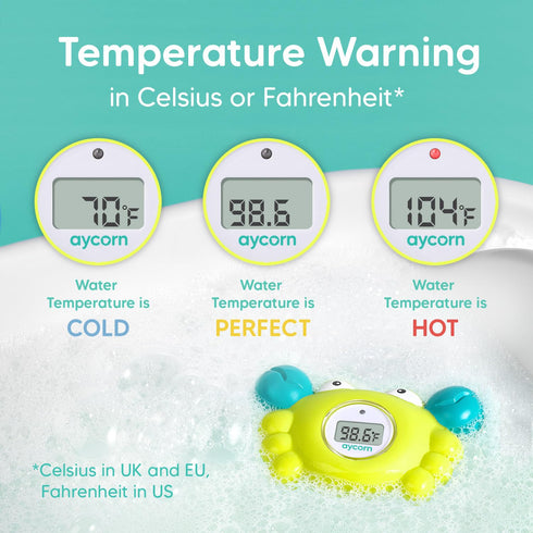 Aycorn Digital Baby Bath & Room Thermometer - Fahrenheit with LED Display & Temperature Warning - Infant Baby Bath Toys Floating Toy Thermometer...