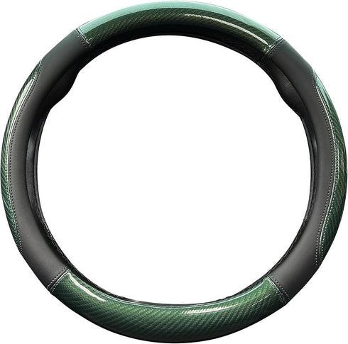 XCBYT Car Steering Wheel Cover Green - Universal Fit 14.5-15 Inch Carbon Fiber Steering Wheel Cover Sport Style with Anti-Slip Microfiber Leather ...
