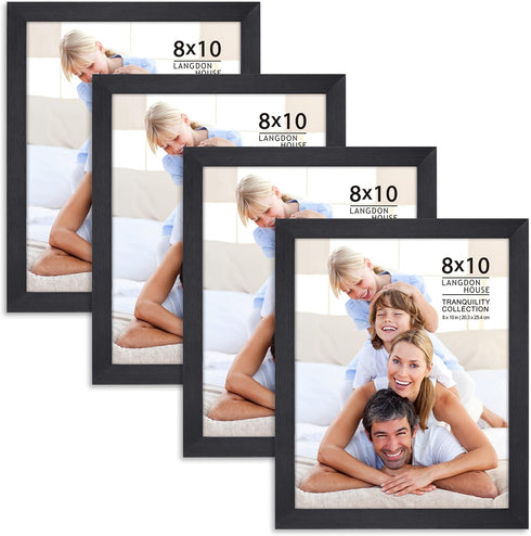 Langdon House 8x10 Picture Frame Set (Black, 4 Pack), Sleek & Classic, Fabulous Black 8x10 Frames, Swivel Tabs, Table Top Easel and Wall Hanging H...