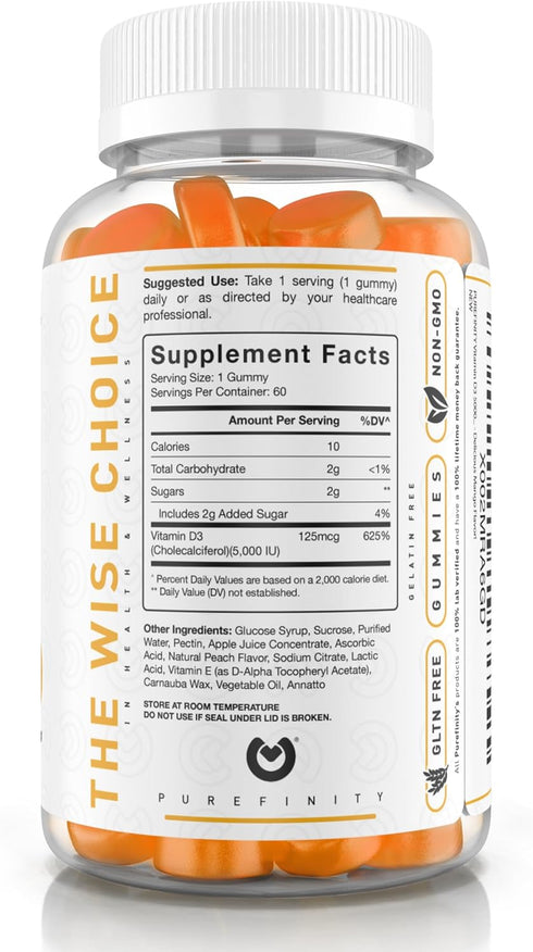 Vitamin D3 5000iu Gummies – D3 Supplement for Bone Health, Immune Health, Joint Muscle Support for Adults & Kids – Gluten Free, Non-GMO, Vegan – 6...