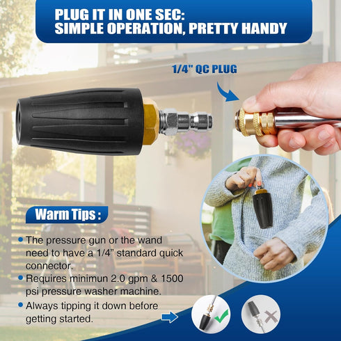 4000PSI Turbo Nozzle Universal Pressure Washer Nozzle Tips Rotating Nozzle 2.6Orifice Power Washer Nozzle Accessories 2.6GPM Spray Nozzle for Conc...