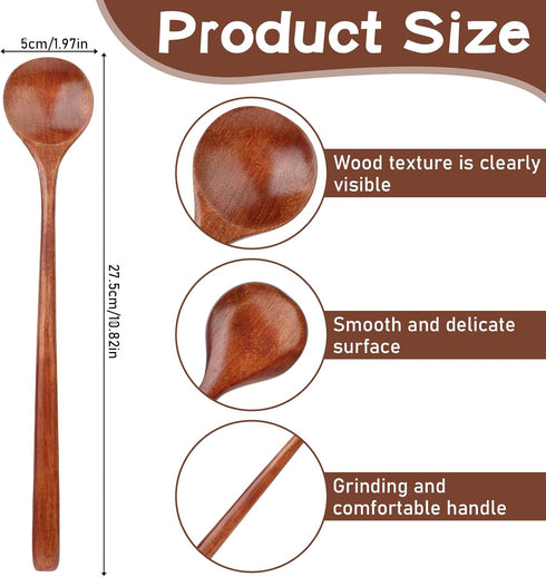 10.8 Inch Long Handle Wooden Spoons, Korean Spoon with Handle Spoon for Cooking, Wood Soup Spoons for Korean Food Soup Cooking Mixing Stirring Kit...
