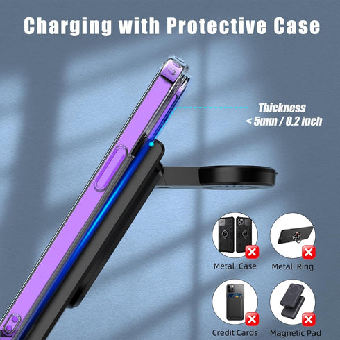 Wireless Charging Station for Apple Devices, 3 in 1 Charging Station Apple with Book Light, Portable iPhone Wireless Charger for iPhone 15 Pro Max...