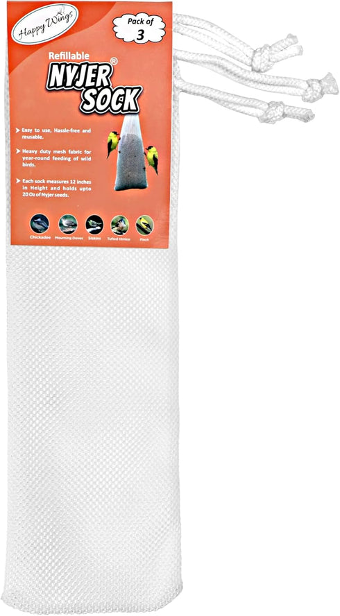 Refillable Nyjer/Thistle Empty Sock - Pack of 6 I Bird Feeder...