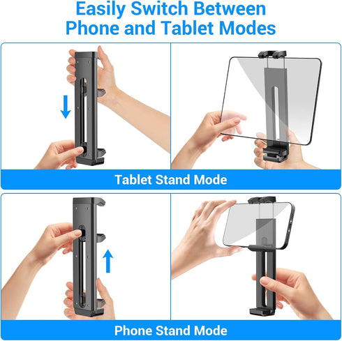 4"-12.9" Tablet Phone Mount for Tripod, Universal Tripod Mount Adapter for Cell Phone Pad Kindle, Tablet Tripod Mount with 1/4" Screw, Compatible ...