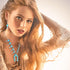 Henoyso 4 Pcs Bohemian Squash Blossom Turquoise Western Jewelry Set Vintage Metal Howlite Necklace Earrings Wrist Chain Ring for Women (Blue Turqu...