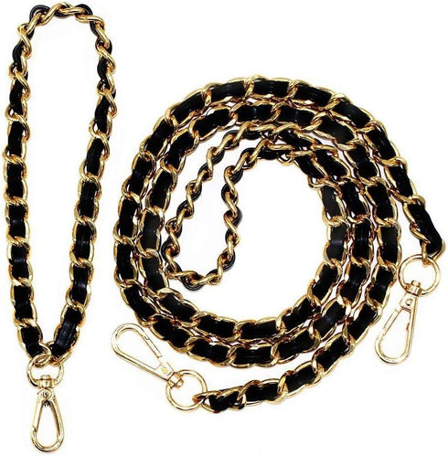 Model Worker 47" Leather Iron CrossBody Chain Strap With 8" Leather Iron Chain Wrist Strap - Handbag Chains Purse Straps...