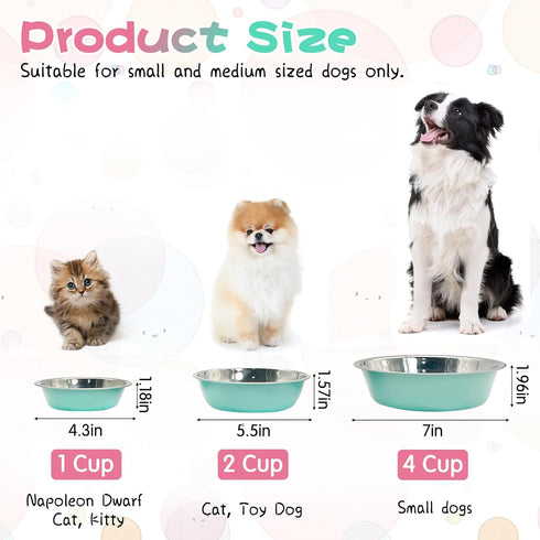 Stainless Steel Dog Bowls Pack of 4 4 Cup Metal Pet Dish Set for Food & Water Anti-Slip Easy to Clean 7 Inch Diameter 1.96 Inch Tall for Cats Pupp...