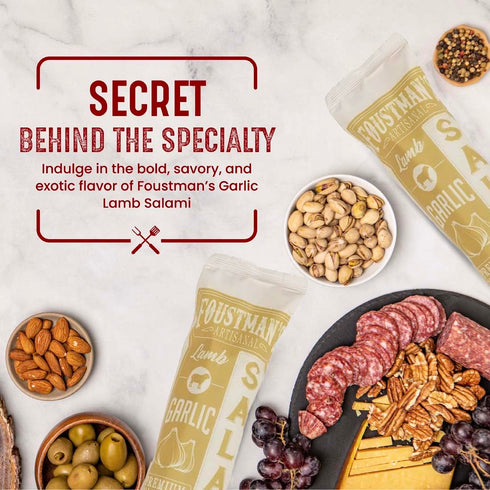 Foustman's Salami Garlic Lamb Artisanal, Nitrate-Free, Naturally Cured, Gluten-Free, Dairy-Free, No Pork, 8 Oz Sticks...