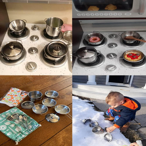Play Pots and Pans Toys for Kids, Kitchen Playset Pretend Play Toys - Pretend Cookware Mini Stainless Steel Cooking Utensils Development Toys for ...