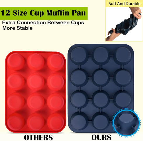 Silicone Muffin Baking Pan & Large Cupcake Tray 12 Cup - Nonstick Cake Molds/Tin, Silicon Bakeware, BPA Free, Dishwasher & Microwave Safe (12 Cup ...