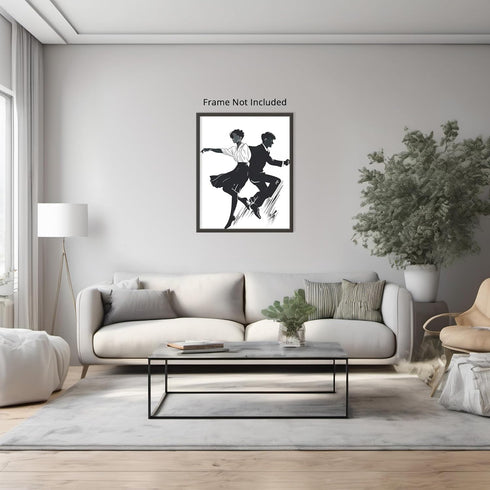 Posterizer 1 pcs-minimalist illustration features two characters mid-dance 1-Sports & Hobby Art-Abstract & Modern Art-Gift for Art Lovers- unframe...
