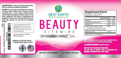 Beauty Vitamins Phytoceramide Pills - Skin Hydrating Support Supplement with Alpha Lipoic Acid and More to Help Promote Hydrated Skin - 30 Count...