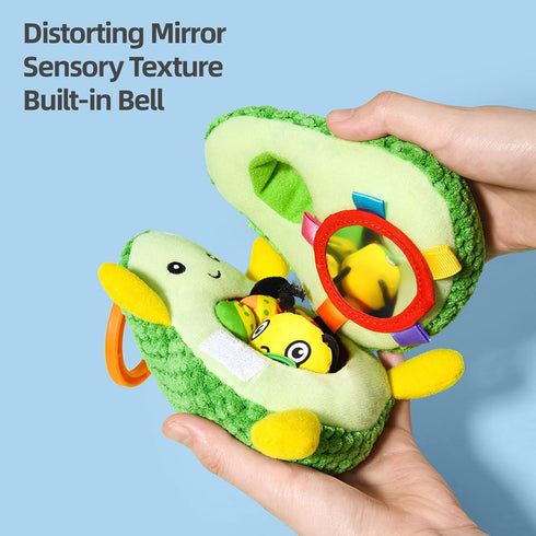 Jollybaby Plush Stuffed Fruit Baby Rattle Toy for Stroller Car Seat Crib, Montessori Sensory plush Avocado Toy with Rattle and Mirro Toy for Baby ...
