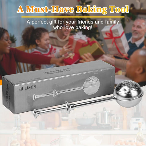 HULISEN Flour Duster for Baking, One-Handed Operation, 304 Stainless Steel Powdered Sugar Shaker Duster, Pick Up and Dust Flour Sifter, Gift Packa...