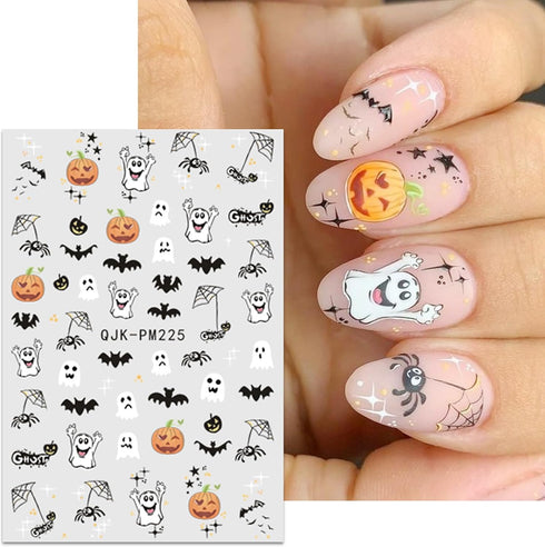 JMEOWIO 9 Sheets Halloween Nail Art Stickers Decals Self-Adhesive Cute Flower Ghost Nail Supplies Nail Art Design Decoration Accessories...