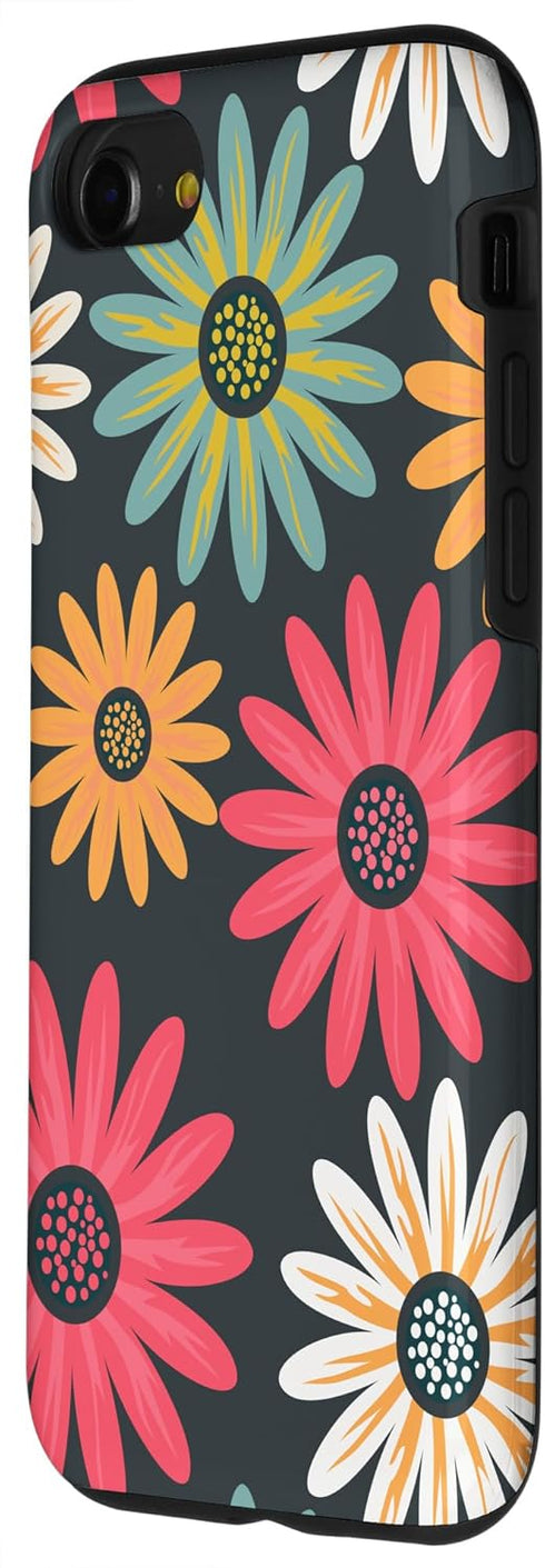 iPhone SE (2020) / 7 / 8 Floral Daisy Flowers Pink Green Orange Grey Pattern AEN021 Case...