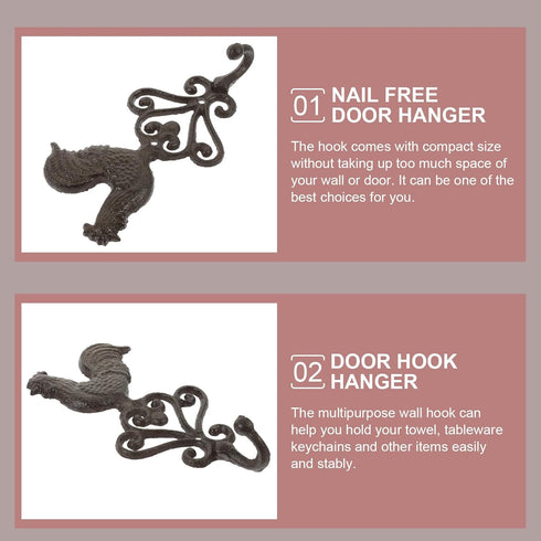 Cabilock Chickens Wall Hook Rooster Wall Hook Wall Mounted Iron Hook Vintage Farmhouse Wall Hook Animal Hanger Country Wall Hooks Coat or Key Hold...