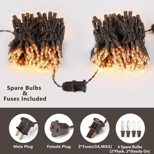 ODEETRONIC Twinkle String Lights, 21.63ft 100 Count Incandescent Brown Christmas Lights, UL Certified Connectable Tree Light, Mini Warm White Ligh...