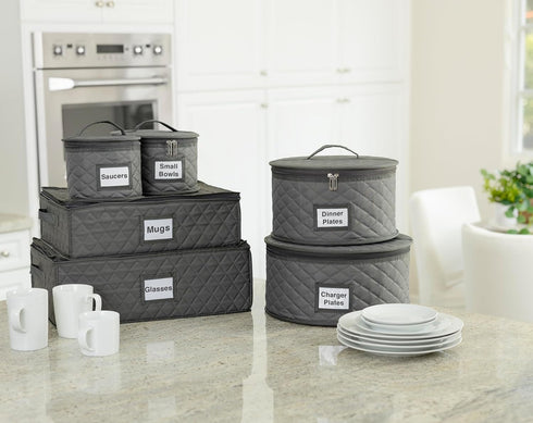 2 Pack 10" Salad Plate Quilted Cases - China Storage Container - Stackable With Padded Interior to Store your Dinnerware Dishes - Great for Lunche...
