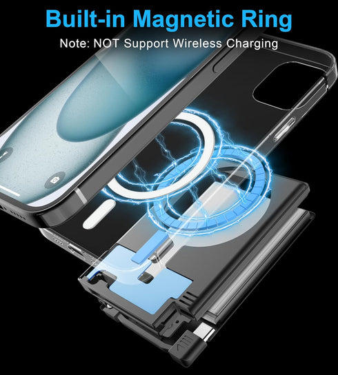 Auskang Portable Charger with Built in Lightning Cable 5000 mAh Magnetic Non- Wireless Small Slim Power Bank for iPhone 14 13 12 11 X 8 7 6 5 SE S...