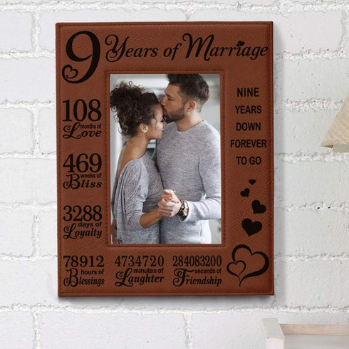 KATE POSH Wedding Anniversary, 9 Year Anniversary, 9 Years of Marriage, Husband & Wife, Boyfriend & Girlfriend, Gifts for Couple - Engraved Leathe...