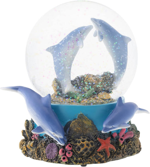 Elanze Designs Coral Reef Dolphin Pod 100MM Sturdy Wind Up Musical Glitter Water Snow Globe Tabletop Dresser Nightstand Figurine Decoration Plays ...