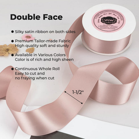 VATIN Double Face Antique Mauve Satin Ribbon 1-1/2" Continuous 25 Yards,Antique Mauve Polyester Fabric Ribbon use for Bows Bouquet, Gift Wrapping,...