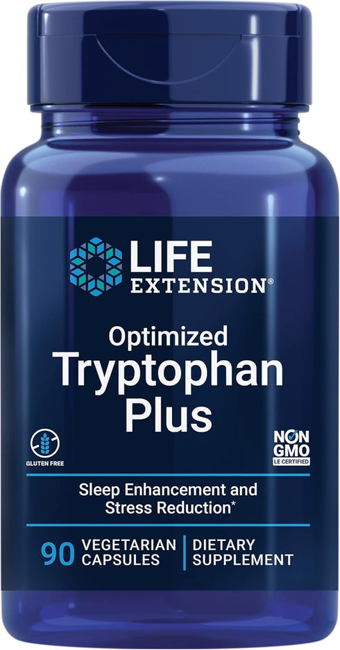 Life Extension Optimized Tryptophan Plus 1000mg - L-Tryptophan Supplement with Niacin and L-Lysine for Healthy Sleep & Stress Response – Gluten-Fr...