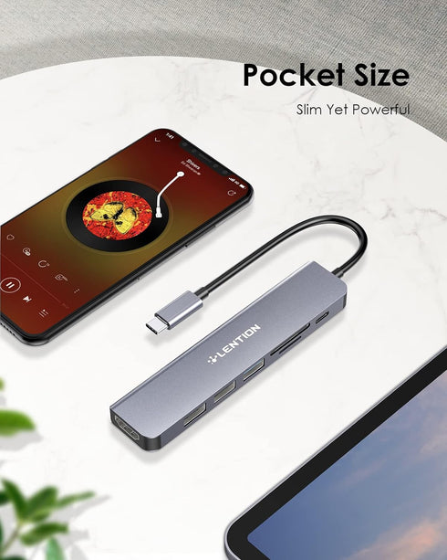 LENTION USB C Hub with 100W Charging, 4K HDMI, Dual Card Reader, USB 3.0 & 2.0 Compatible 2023-2016 MacBook Pro, New Mac Air/Surface, Chromebook, ...