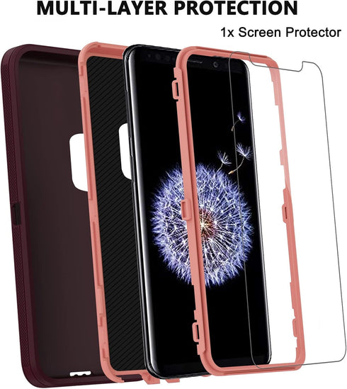 Annymall for Samsung Galaxy S9 Case with Screen Protector, Full Body Heavy Duty Shockproof Drop-proof Phone Case Rugged Triple-Layer Defender Prot...