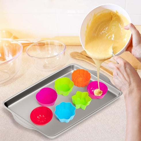 R HORSE 42 Pack Silicone Cupcake Molds Multi Flower-Shaped Baking Cups Non-Stick Cupcake Wrappers Holders Washable Cake Cups Liners Mold for Pan O...