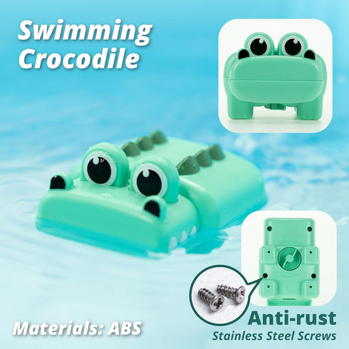 Wind-up Swimming Crocodile Bath Toy, No Battery Mold-Free Anti-Rust Interactive Montessori Toy for Kids...
