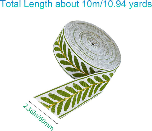 10.9Yards Jacquard Ribbon 2.4 Inch Jacquard Ribbon Emobridered Leaf Pattern Jacquard Polyester Ribbons for DIY Sewing Curtains Decorating Crafting...