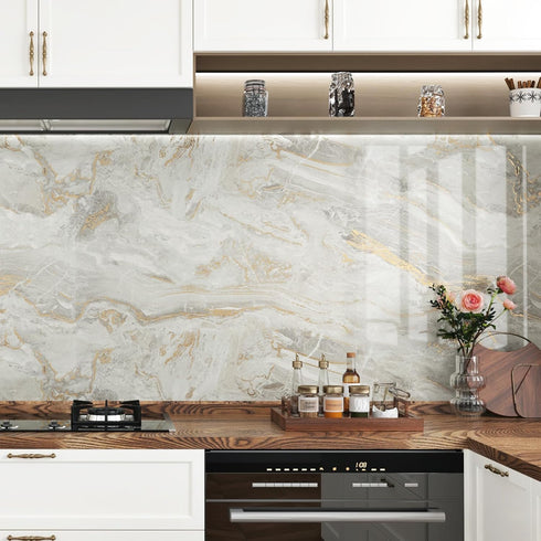 Gold Marble Contact Paper for Countertops Shiny White Marble Peel and Stick Wallpaper for Bathroom Waterproof Contact Paper Marble Countertop Viny...