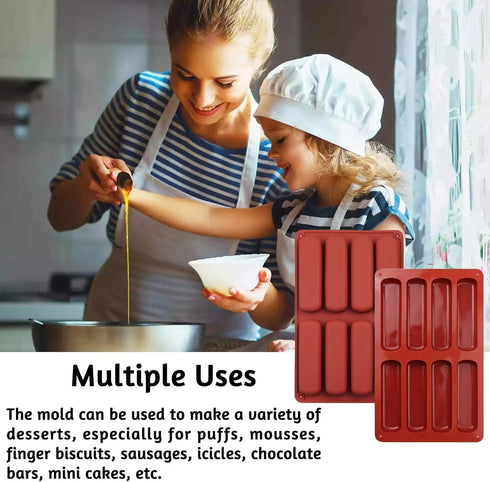 Finger Biscuit Silicone Mould, 2Pack 8 Cavities Finger Shaped Molds Granola Bars Twinkie Cake Pan Rectangular Strip Mold for Baking Energy Bars, C...
