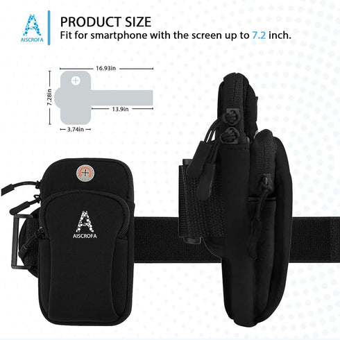 Sports Armband, Running Gym Universal Smartphone Arm Bag with Earphone Hole Multifunctional Pockets foriPhone 15, 14, 13, 12, 11 Pro Max, Xs, Xr, ...