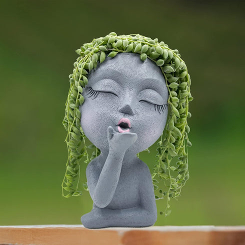 Face Planter Pots, Unique Face Flower Pots for Indoor Outdoor Plants, Resin Head Planter Pots with Drainage Hole, Cute Lady Succulent Planter Pots...
