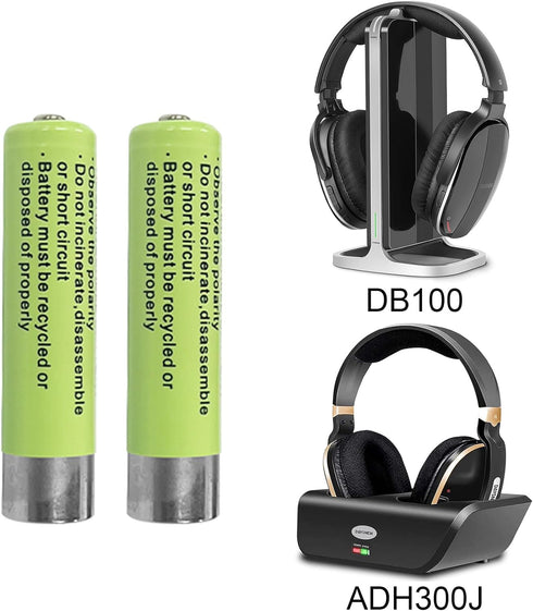 2-Pack Rechargeable Batteries Replacement for ADH300J/DB100 Wireless Headphones for TV (750mAh) (AAA)...